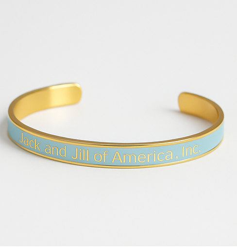 Gold and light blue bracelet with 'Jack and Jill of America, Inc.' for Jack and Jill gift