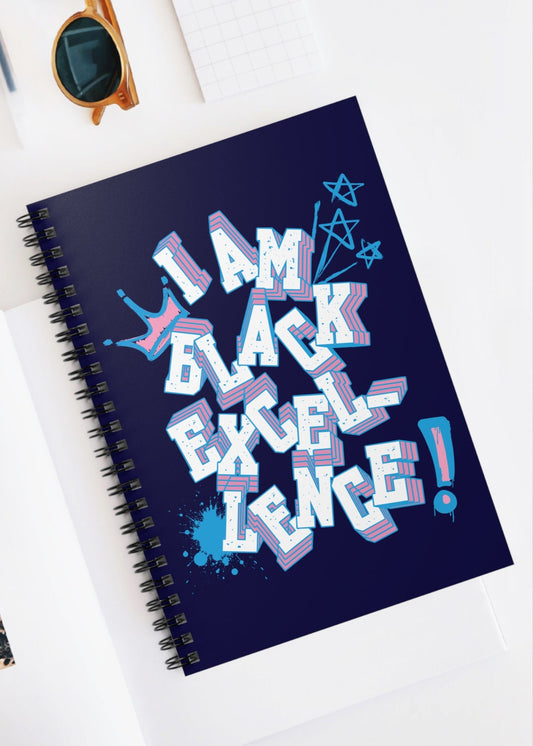Navy notebook with 'I AM BLACK EXCELLENCE!' design for jack and jill teens