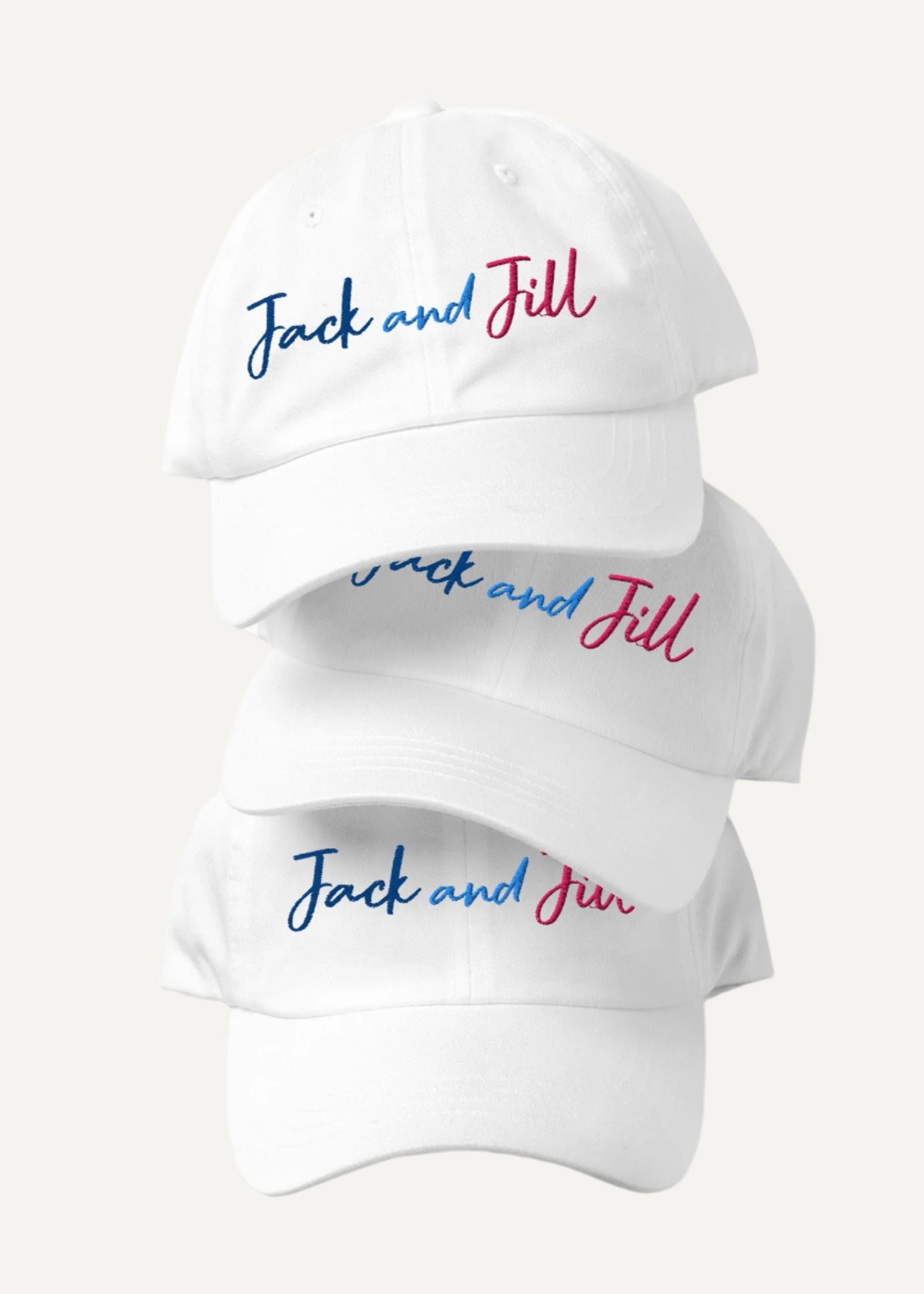 Jack and Jill Embroidered Baseball Hat - White