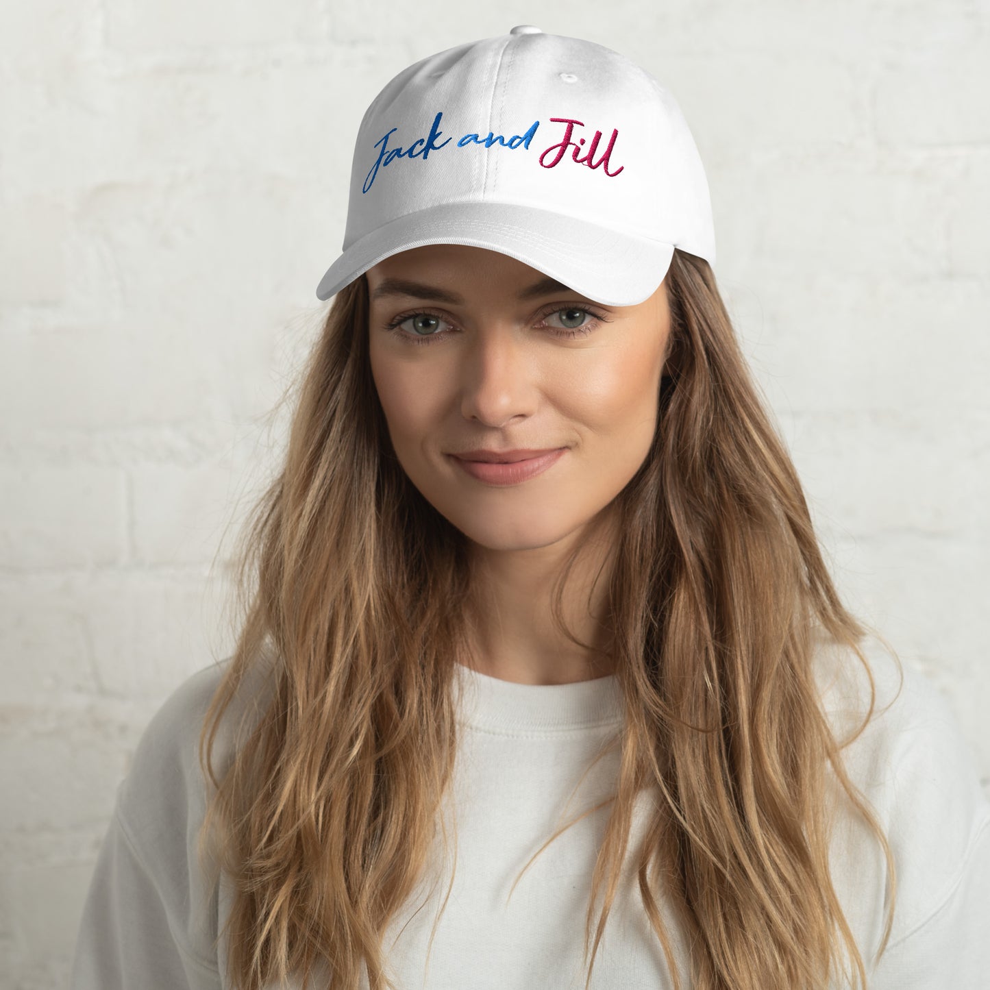 Jack and Jill Embroidered Dad Hat - White