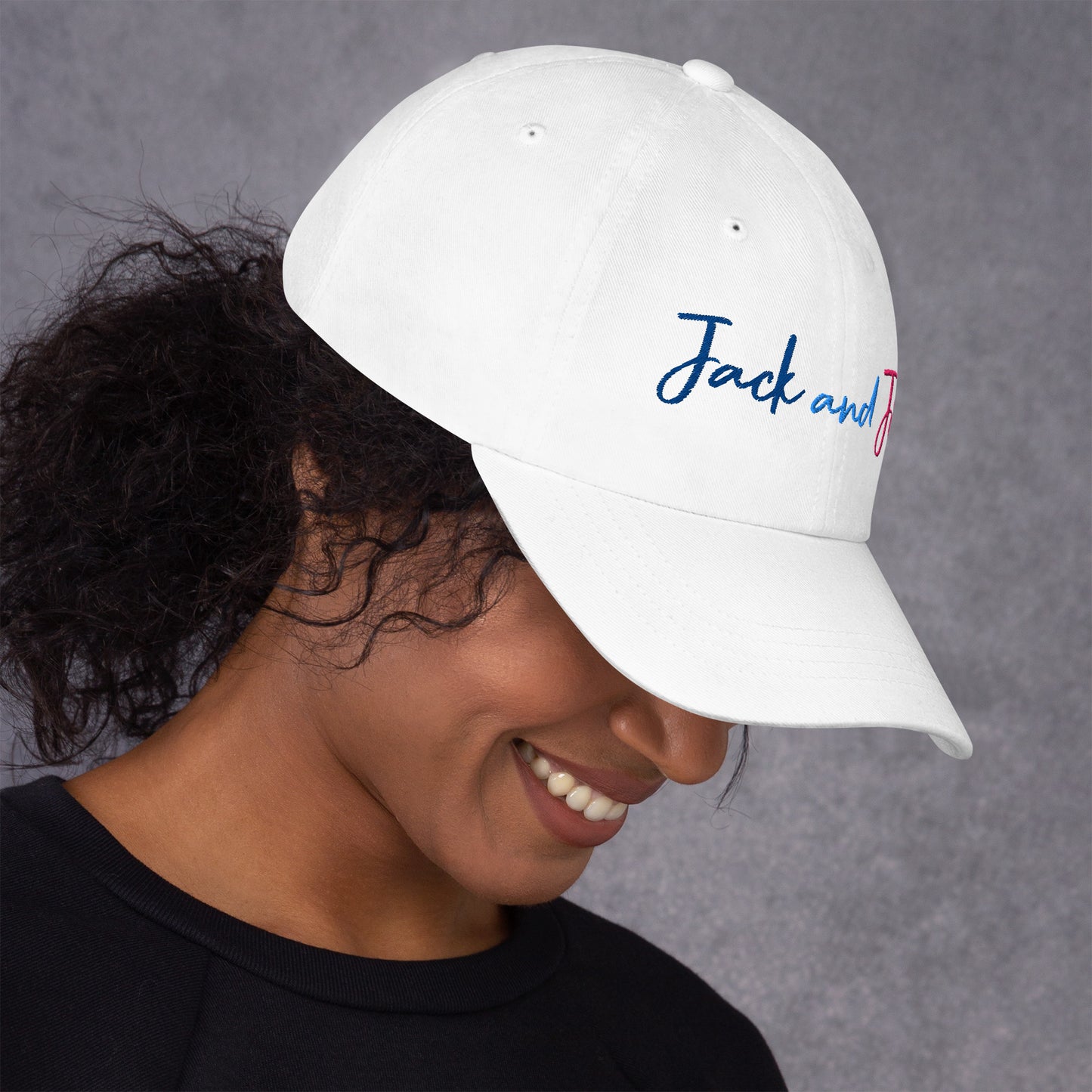 Jack and Jill Embroidered Baseball Hat - White
