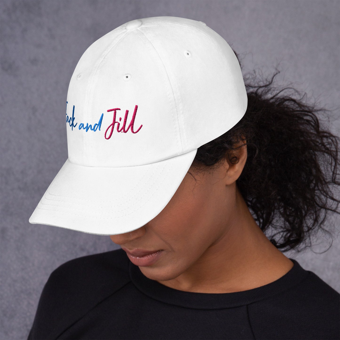 Jack and Jill Embroidered Baseball Hat - White
