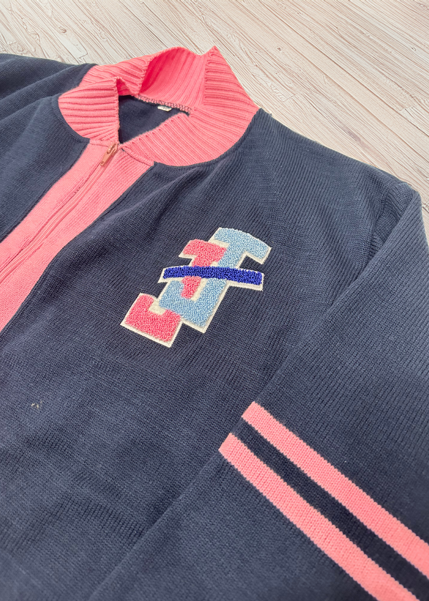 Jack and Jill embroidered zip up cardigan with chenille patch