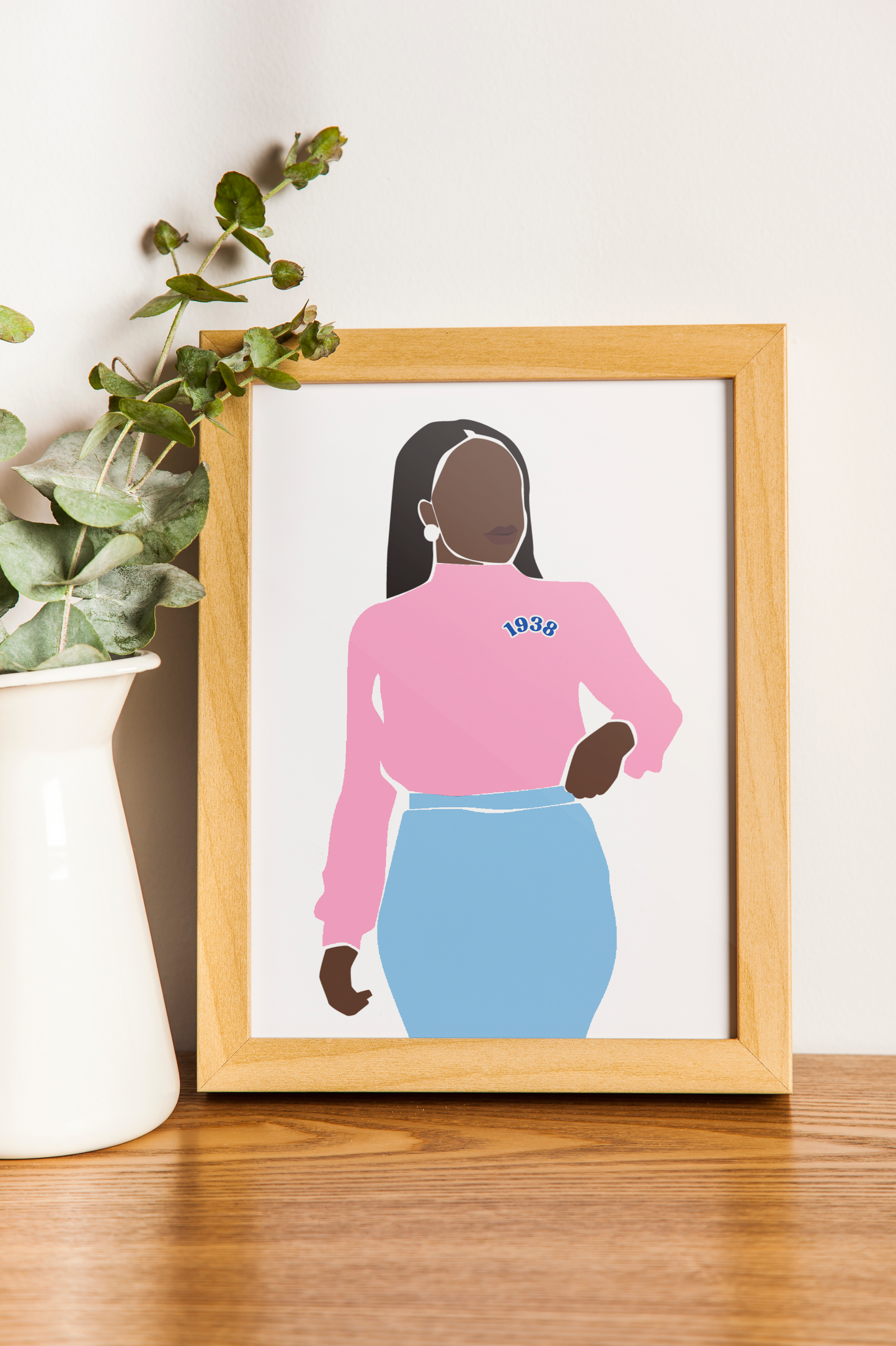 Jack and Jill of America Greeting Card with Woman Illustration - Framed as keepsake