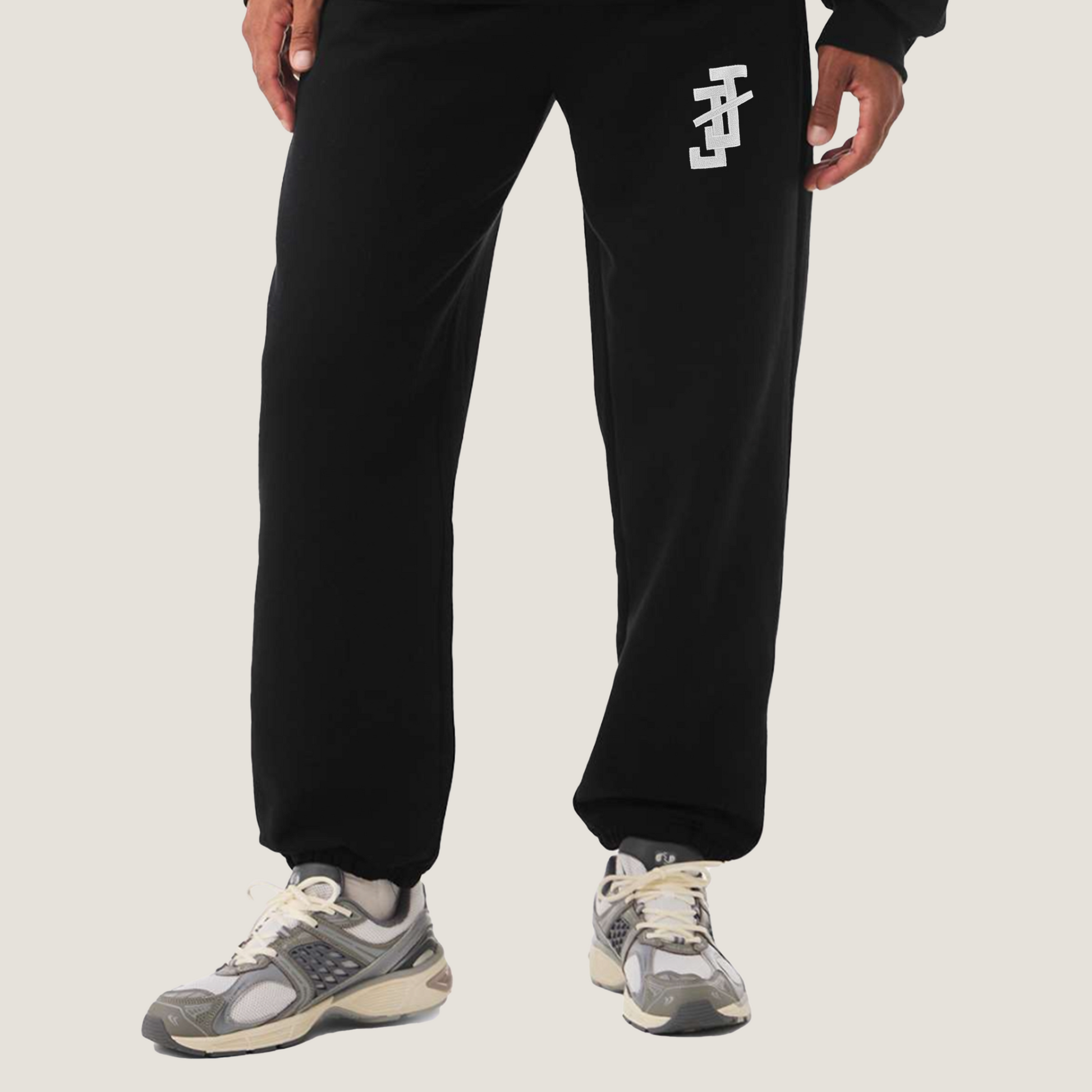 jack and jill of america black sweatpants with embroidered white logo
