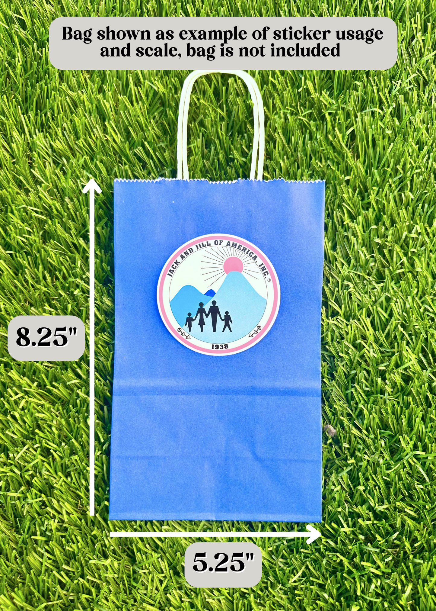 jack and jill of america national logo sticker shown on a blue gift bag