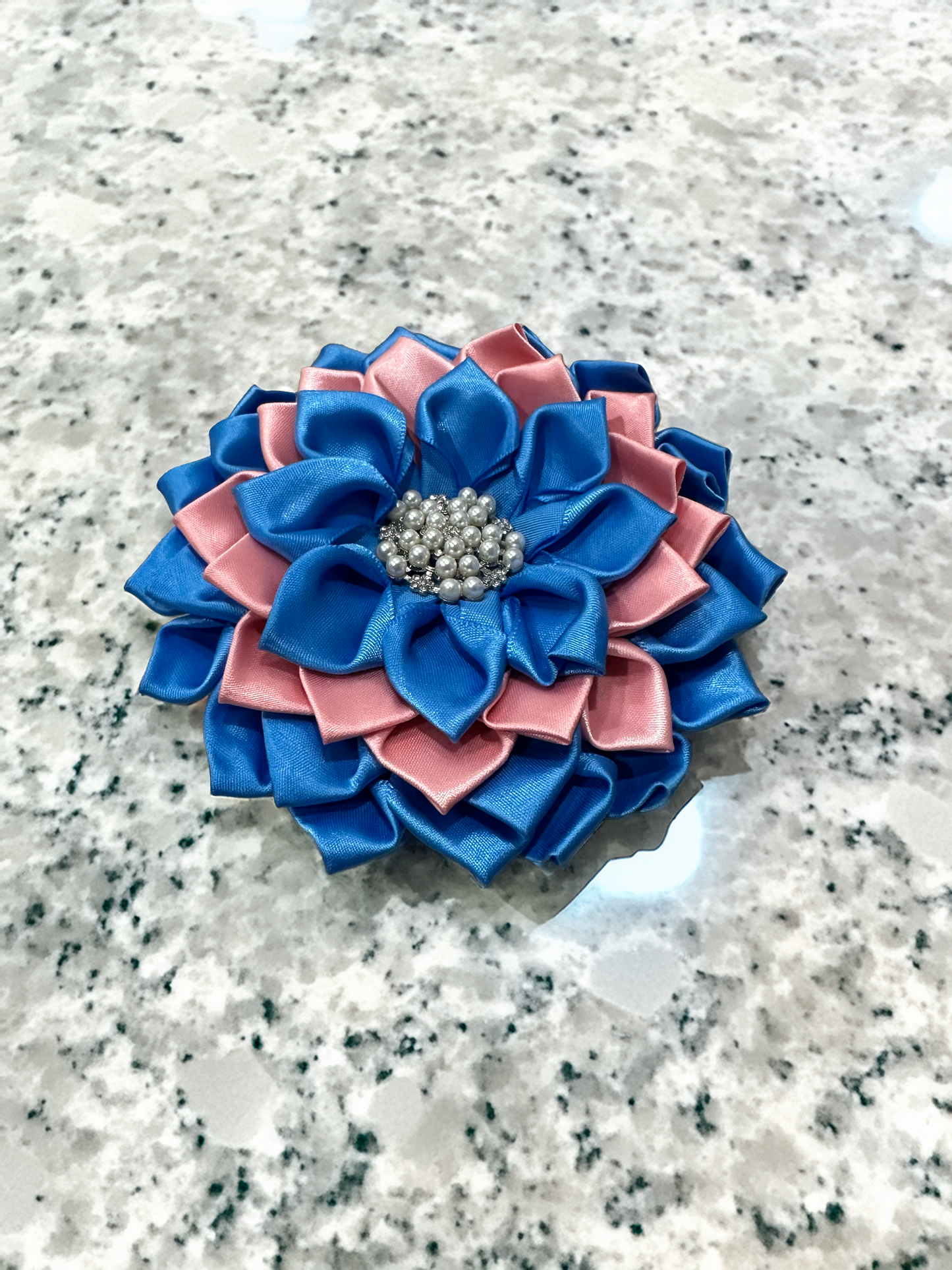 jack and jill pink and blue large flower lapel pin brooch