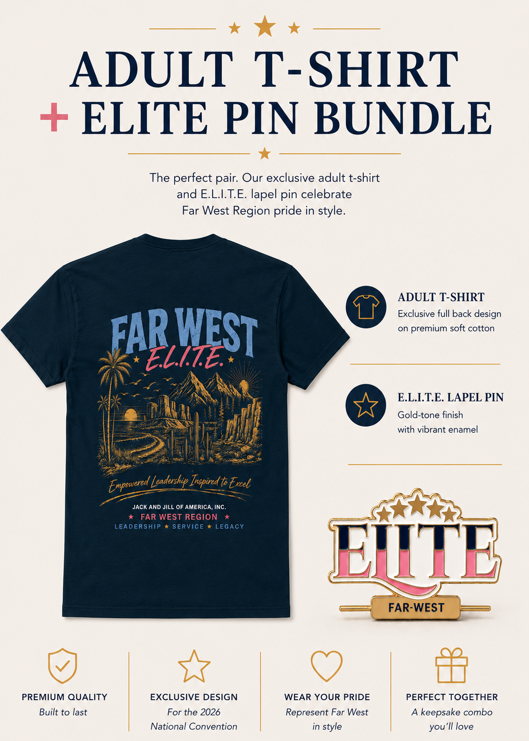  'Far West Elite' t-shirt and lapel pin bundle 