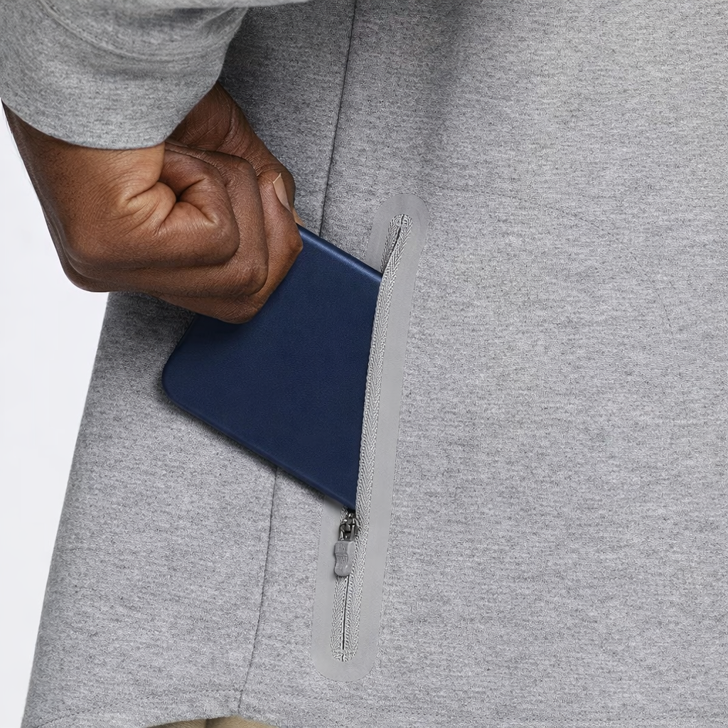 Back pocket view of Gray pullover for Jack and Jill dad 