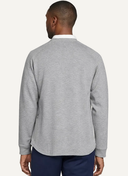 Full back view of Gray pullover for Jack and Jill dad 