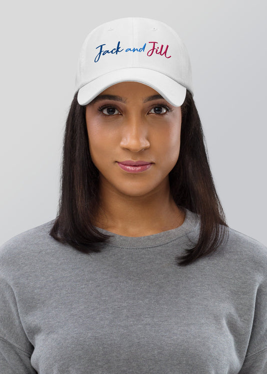 Jack and Jill Embroidered Baseball Hat - White