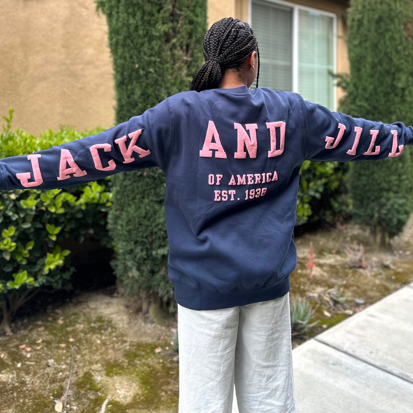 Navy Jack and Jill of America Sweatshirt with Pink Puff Print