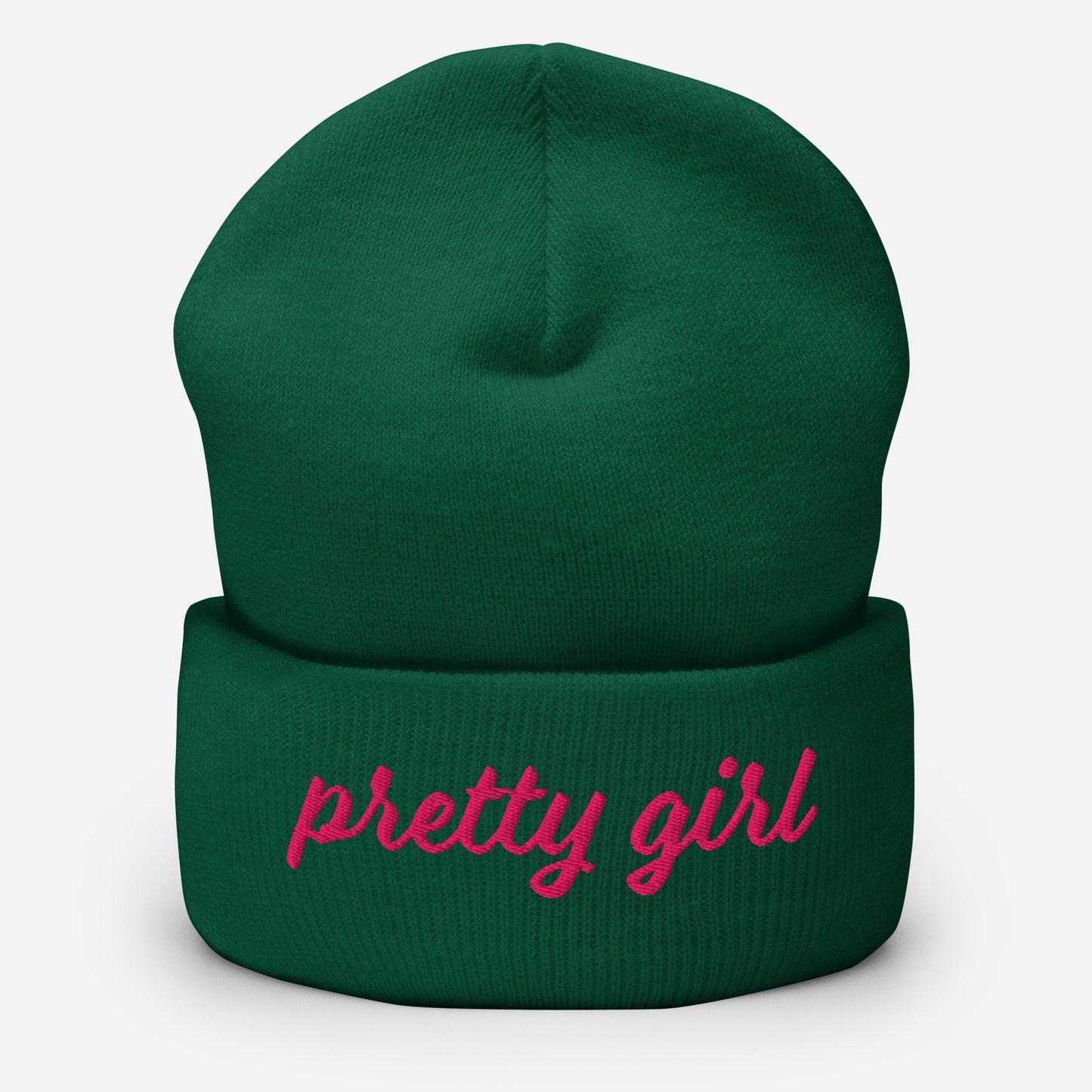 AKA 1908 Pink and Green Pretty Girl Embroidered Cuffed Beanie - flatlay