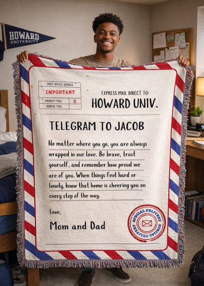 College Bound Personalized Woven Letter Blanket