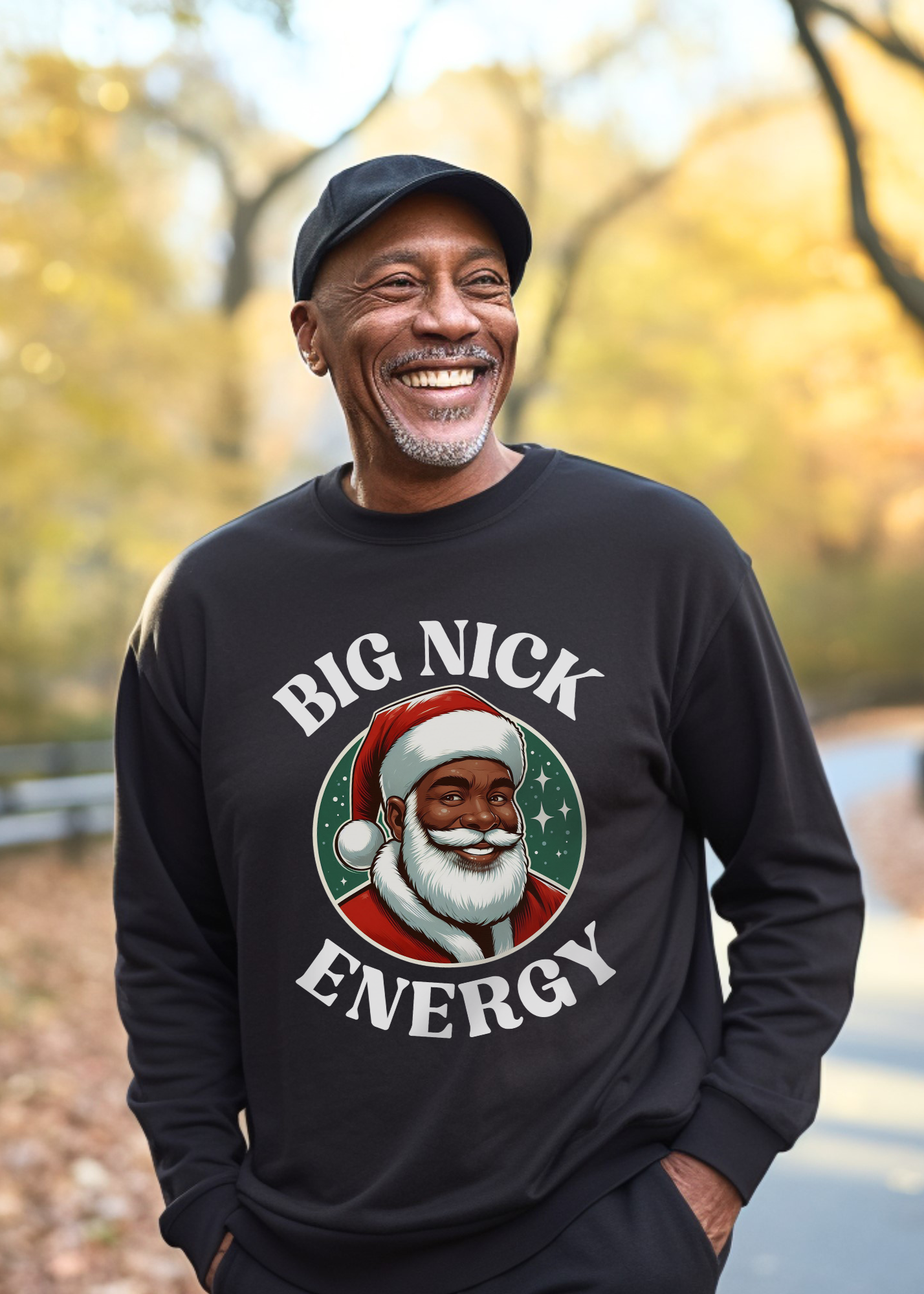 black santa christmas sweater - big nick energy christmas sweater - black