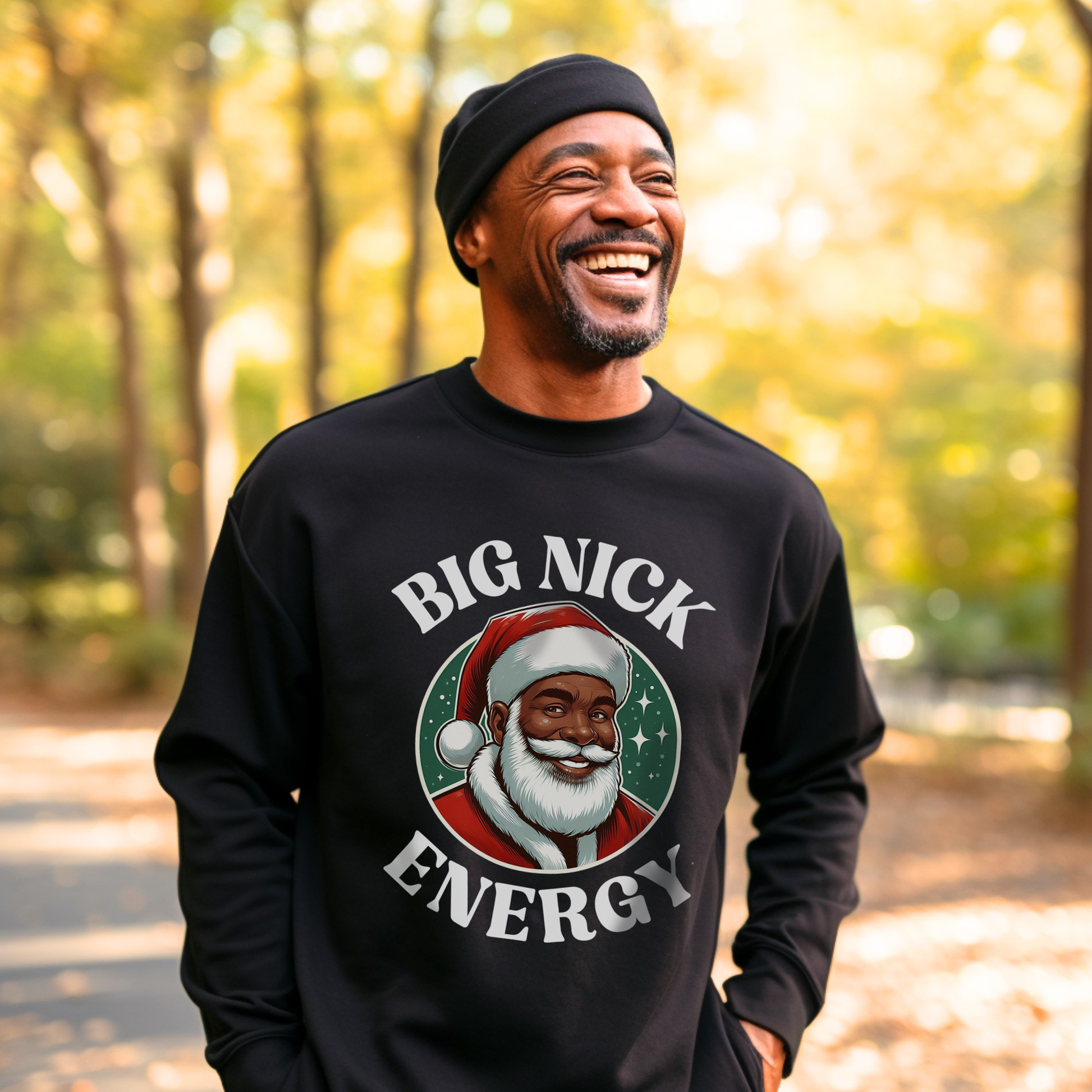 black santa holiday sweatshirt - big nick energy christmas sweater - black