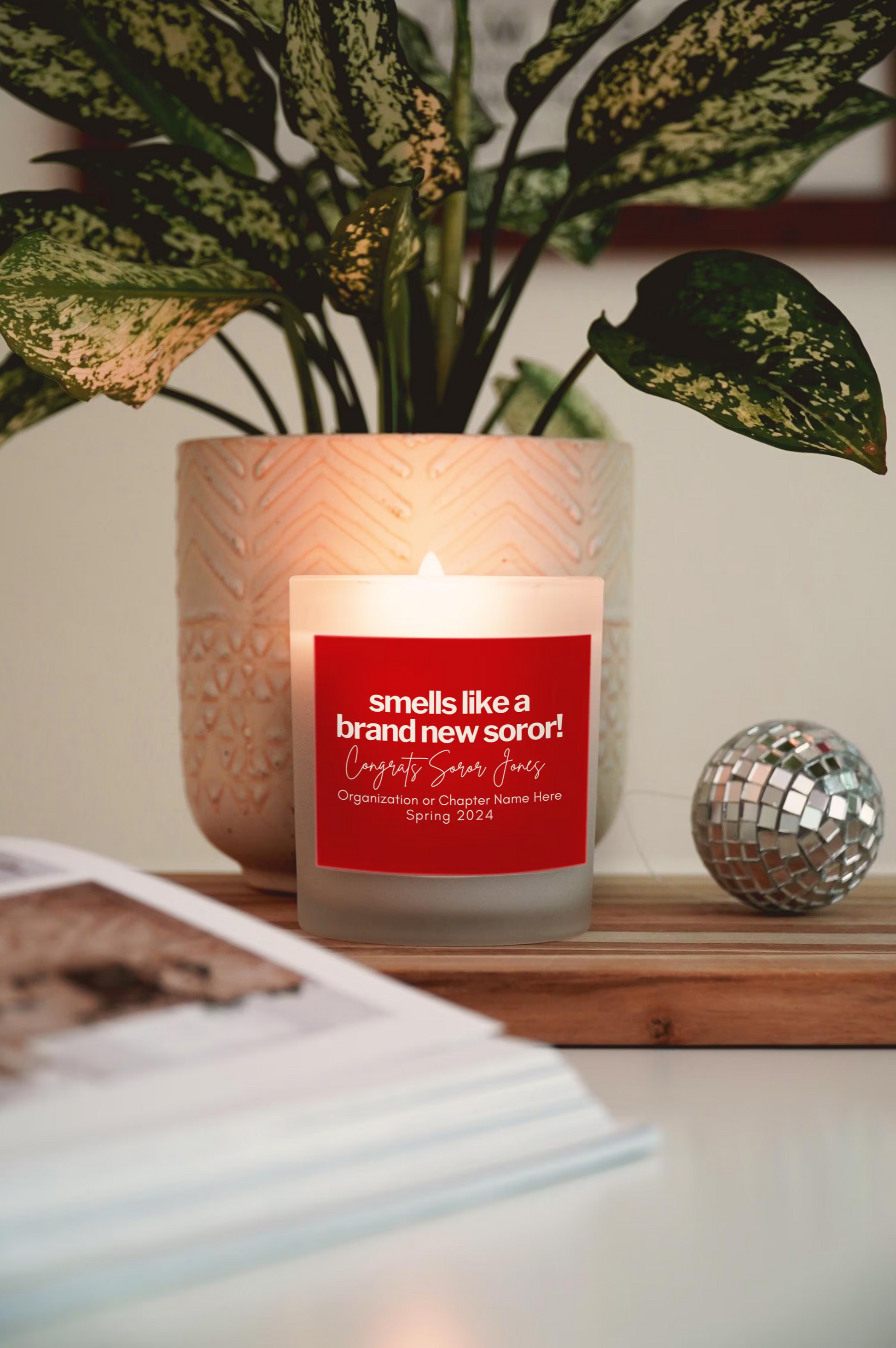 smells like a brand new soror - congrats new soror candle - red label crossing gift