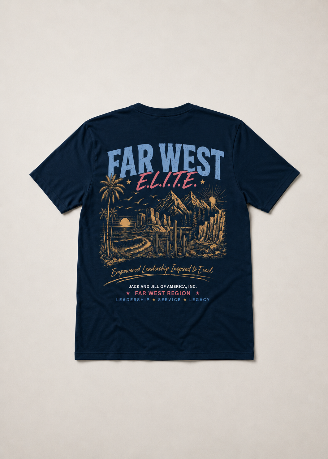 back view of jack and jill far west elite national convention 2026 tee
