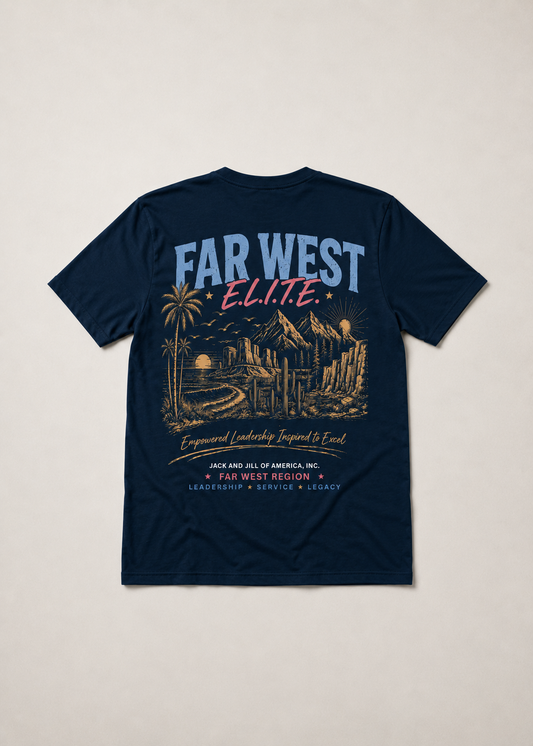 back view of jack and jill far west elite national convention 2026 tee