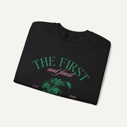 aka inspired first and finest black sorority sweatshirt crossing gift - folded view