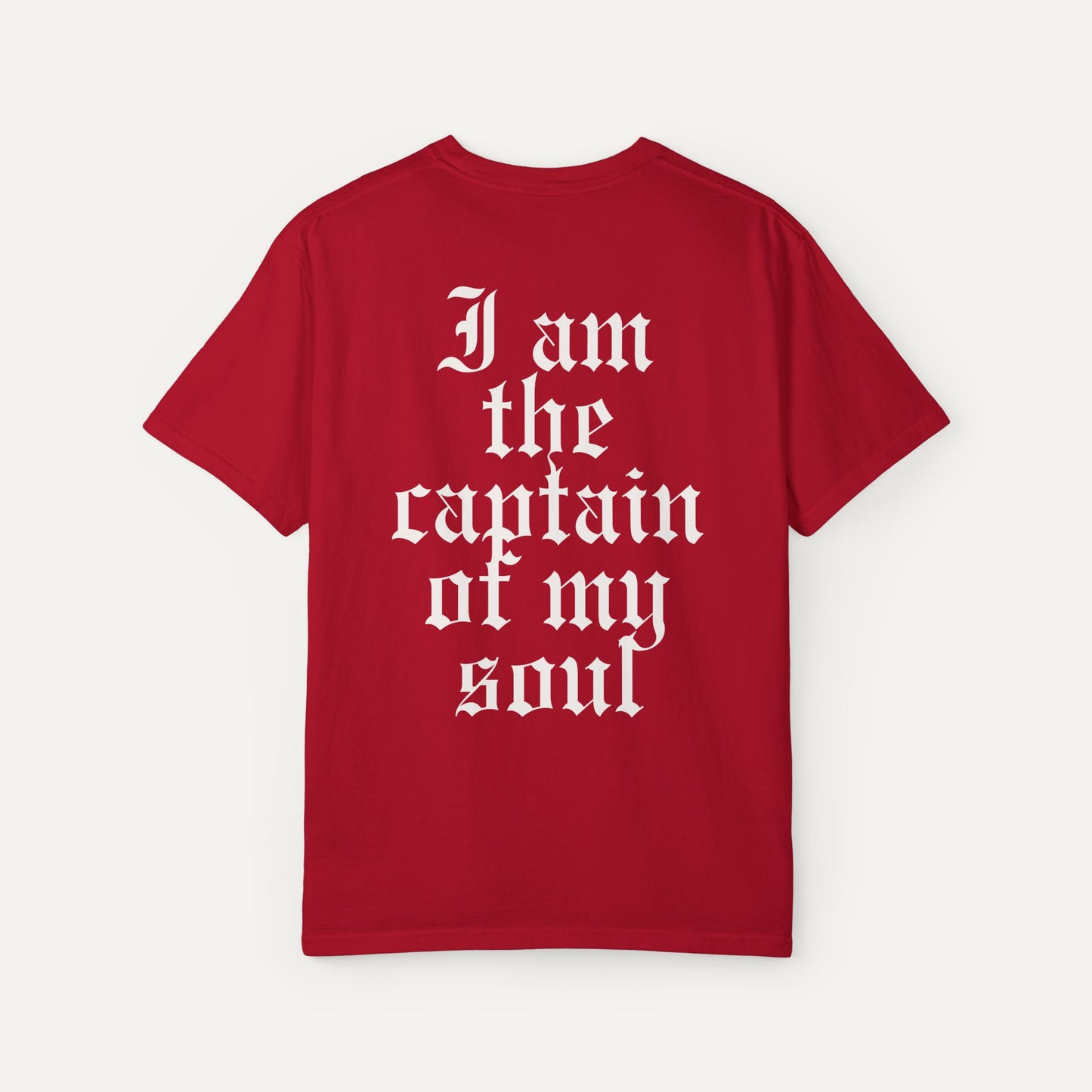 red invictus shirt - back flatlay