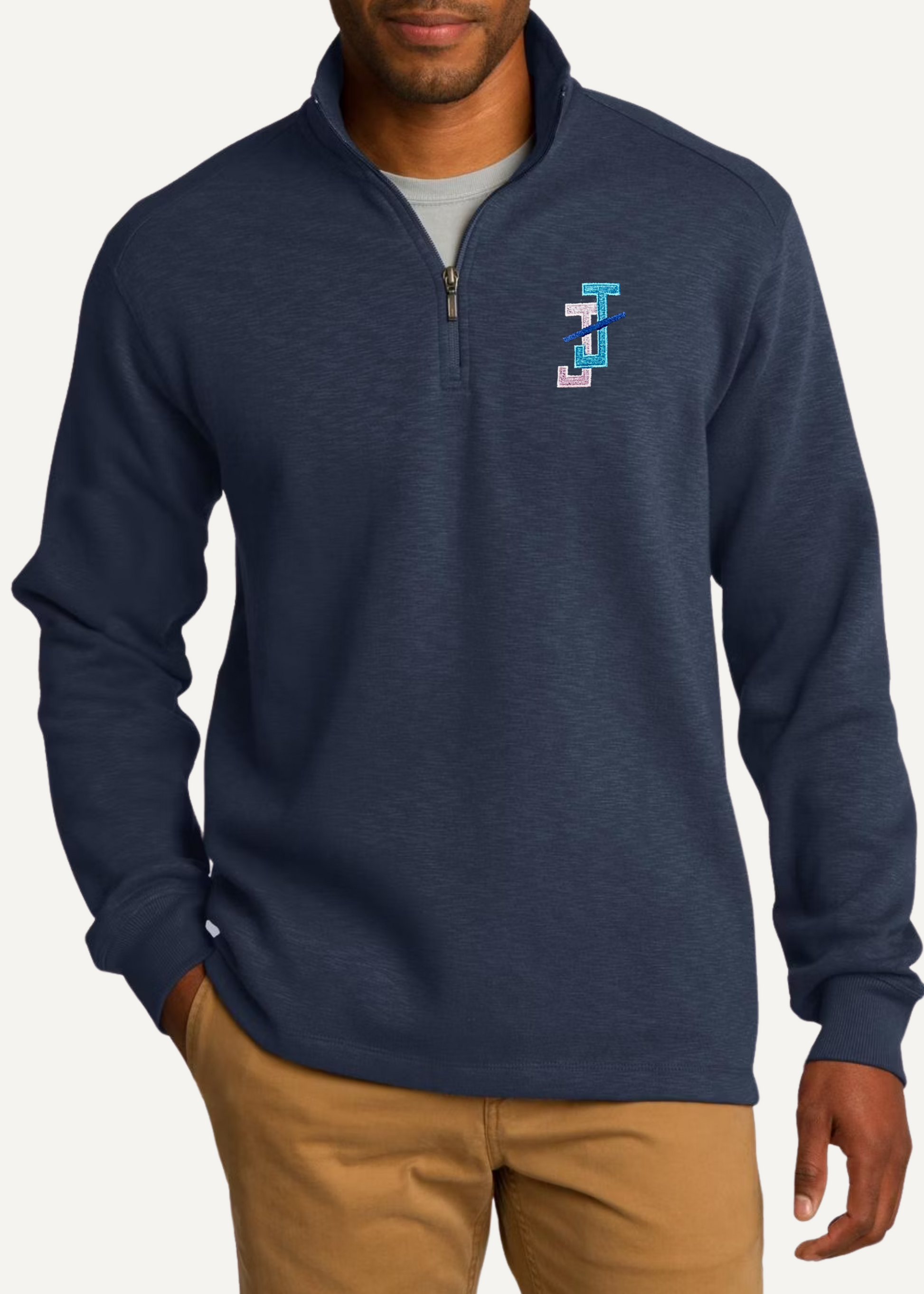 jack and jill dad embroidered logo quarter zip pullover - navy