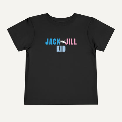Black t-shirt with 'Jack and Jill Kid' text on a white background