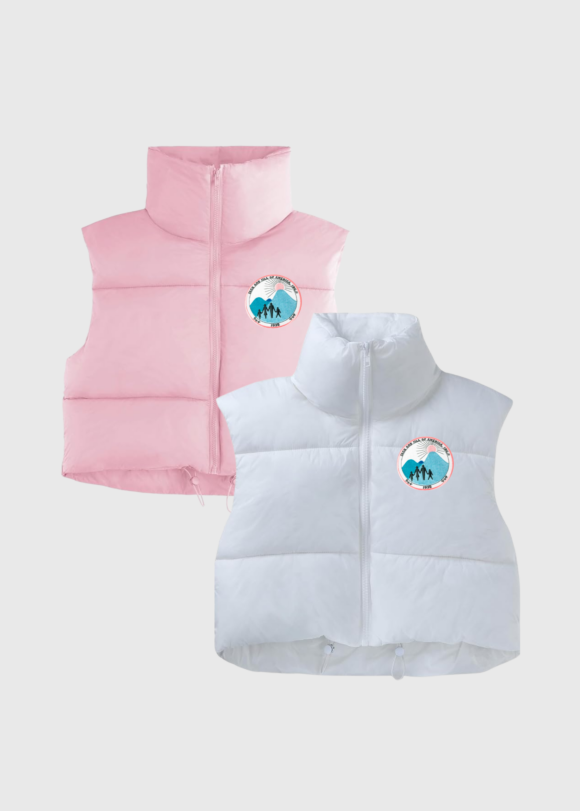 jack and jill of america apparel - cropped puffer vest with embroidered logo patch