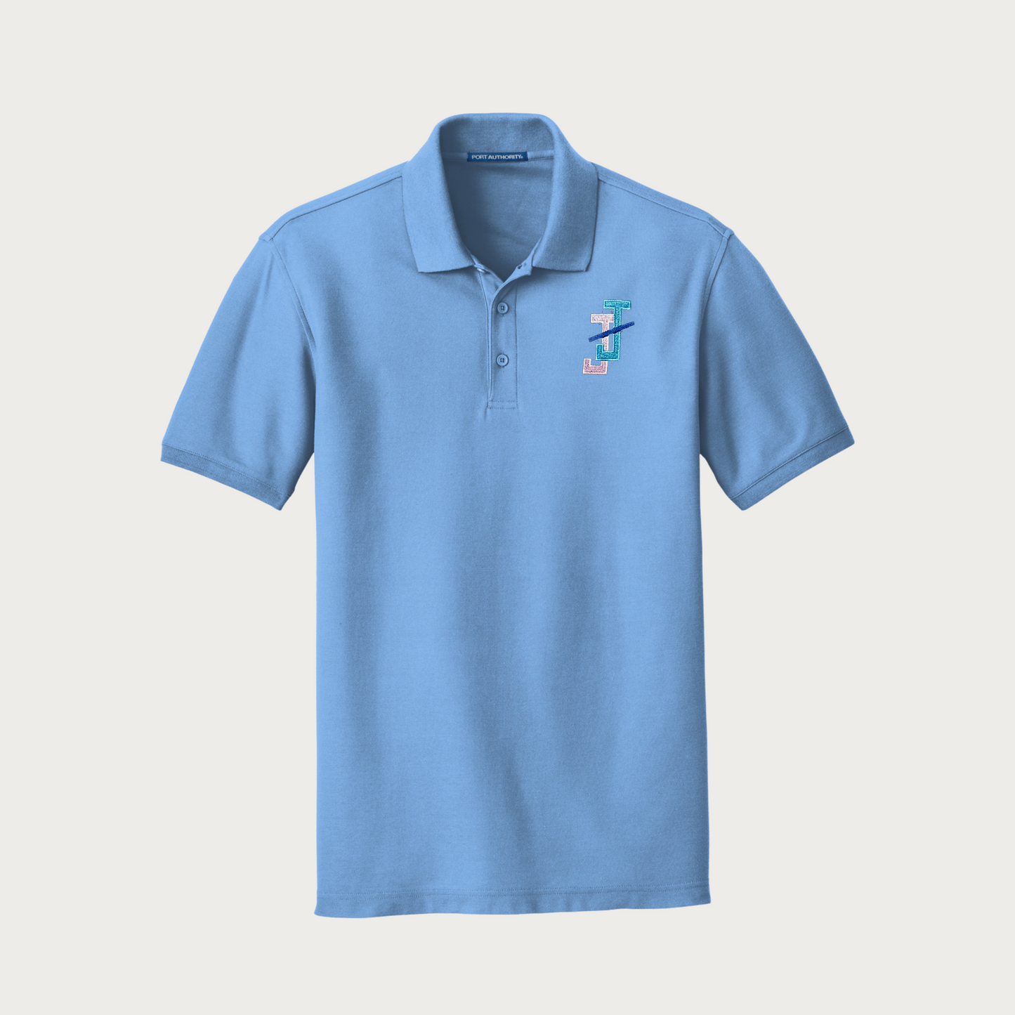 light blue polo shirt with JJ logo for jack and jill of america men and jack and jill teens