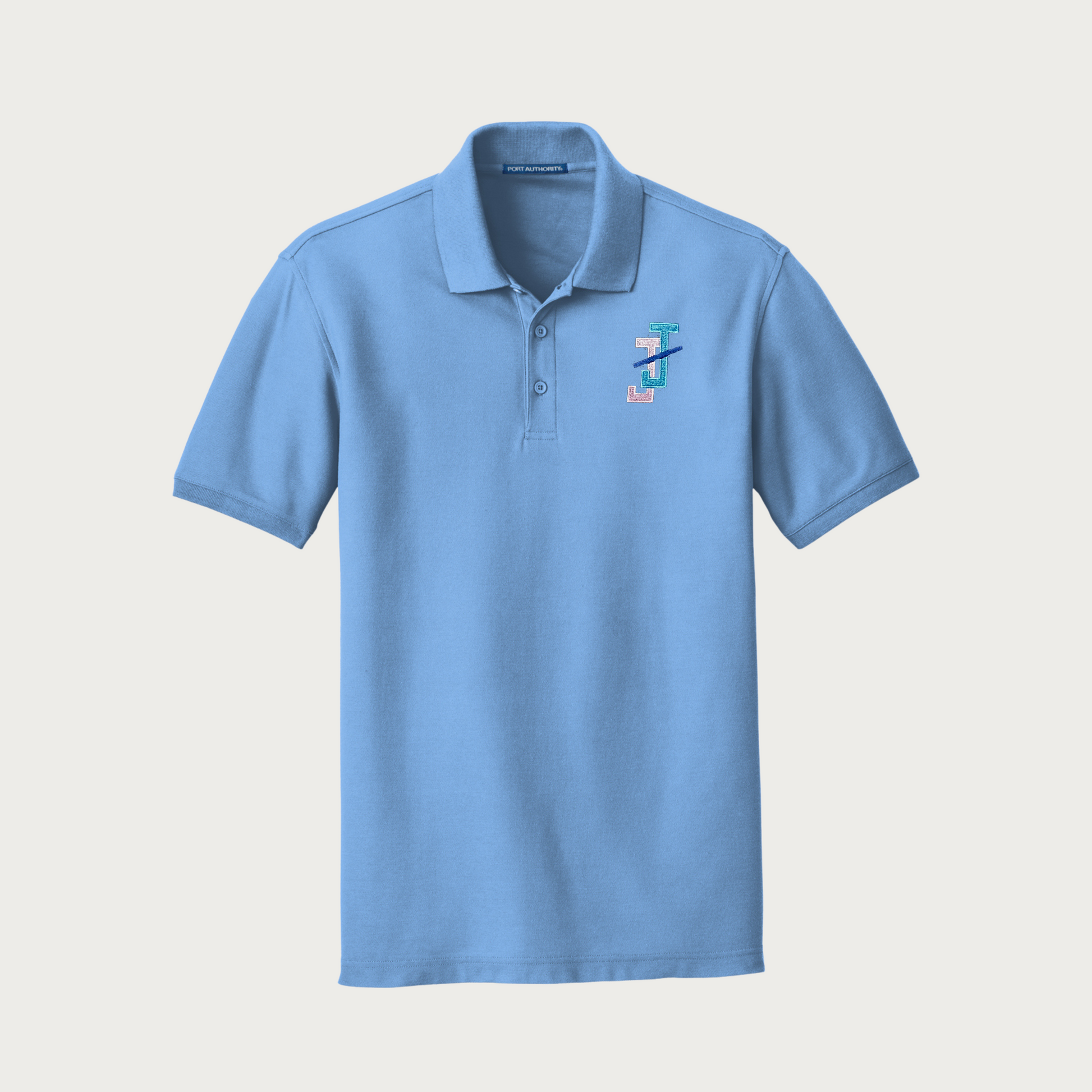 light blue polo shirt with JJ logo for jack and jill of america men and jack and jill teens