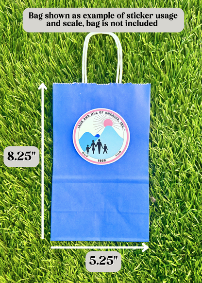 jack and jill of america national logo sticker shown on a blue gift bag