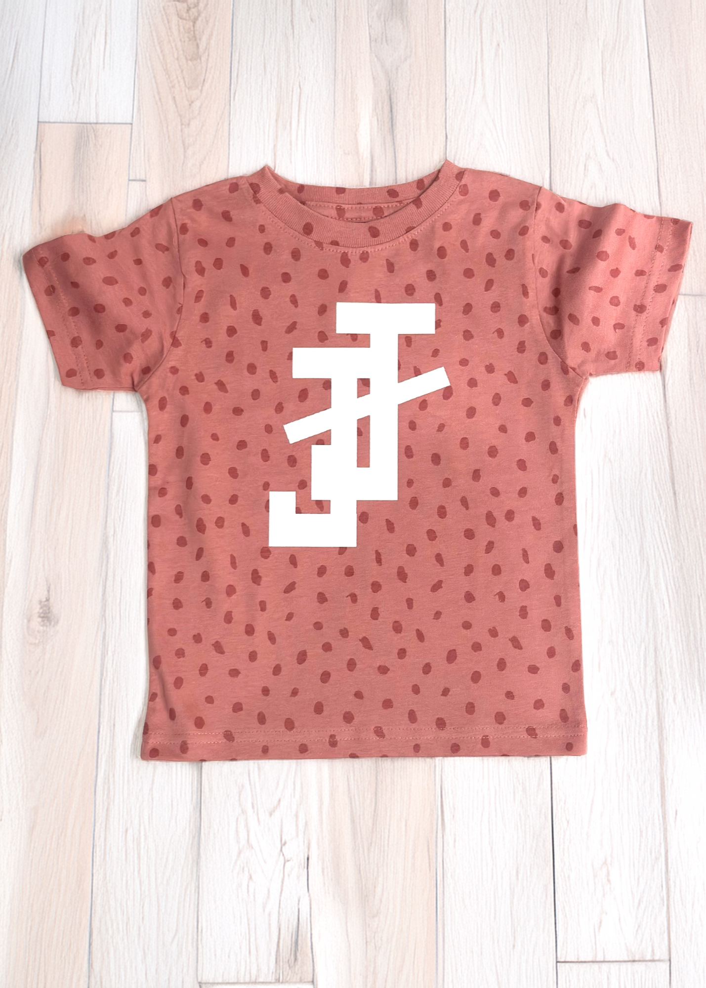 jack and jill of america pink toddler shirt with dot print and white jj logo