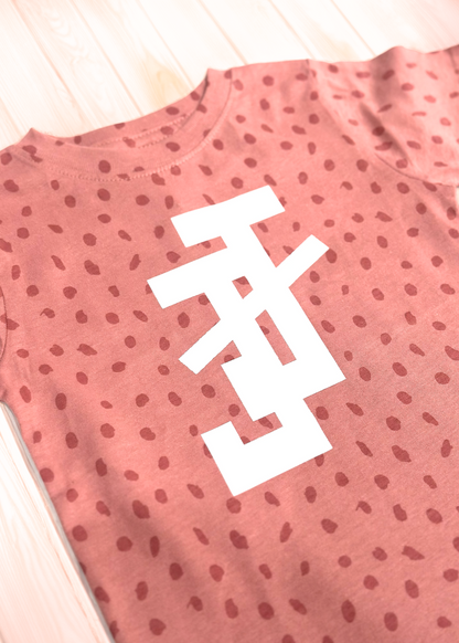 jack and jill of america pink toddler shirt with dot print and white jj logo
