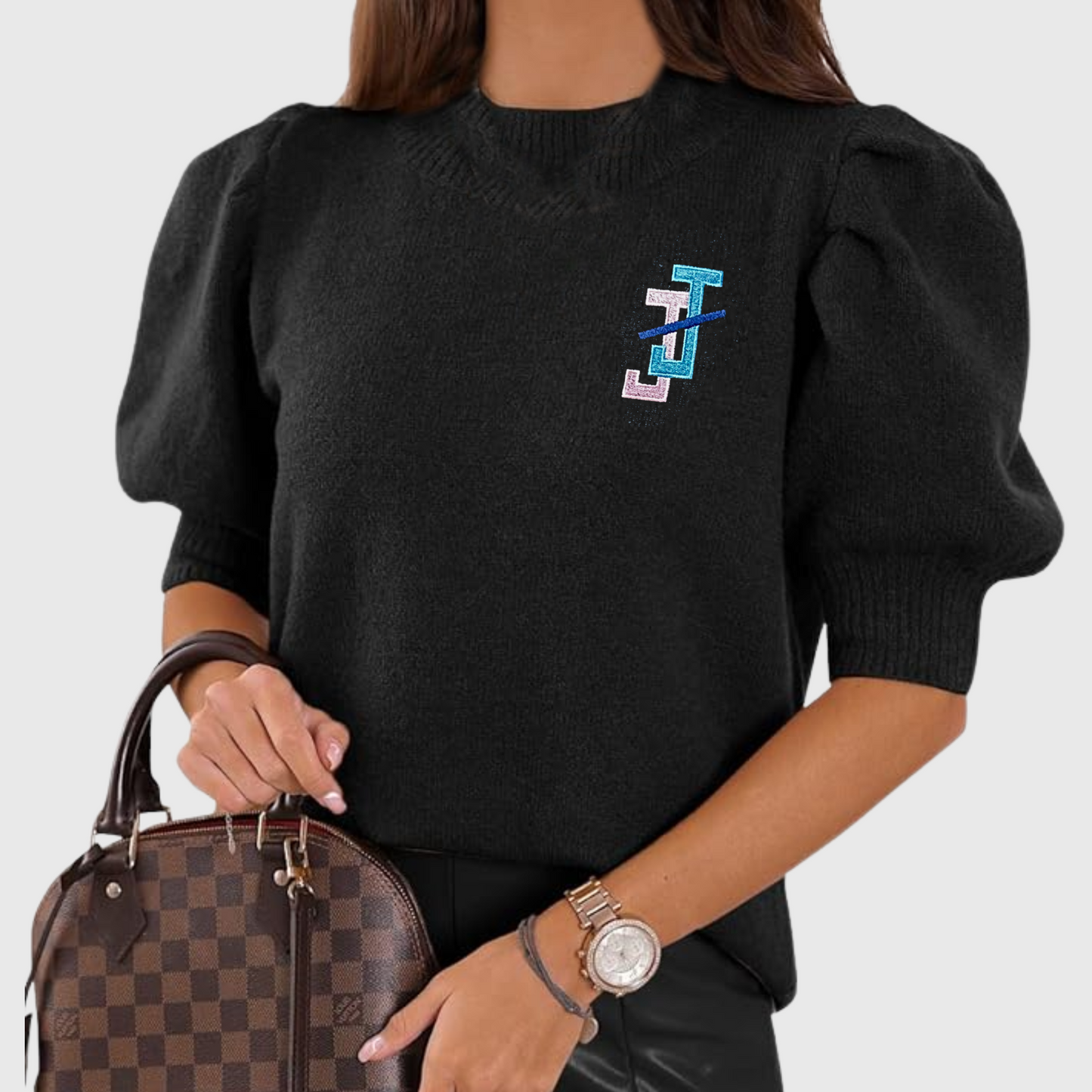 jack and jill of america apparel sweater - puff sleeve sweater with embroidered JJ logo 