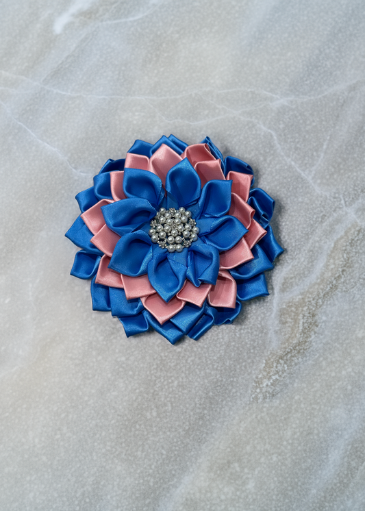 jack and jill pink and blue large flower lapel pin brooch