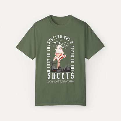 lady in the street halloween shirt-sage green