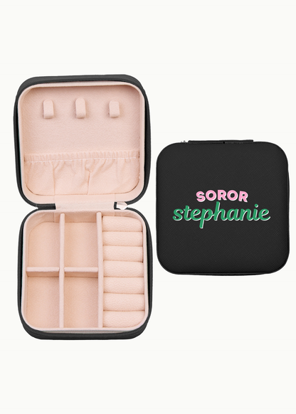 personalized pink and green aka soror jewelry case gift