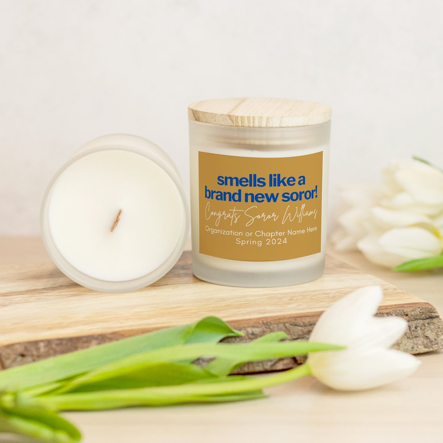 personalized sgrho blue and gold candle crossing gift for new soror