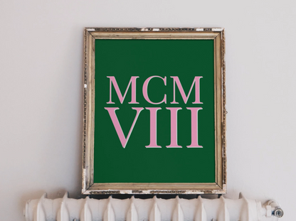 aka pink and green 1908 roman numerals unframed poster