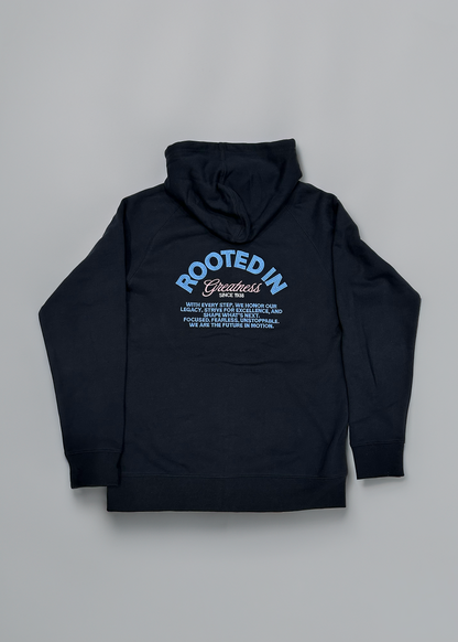rooted in greatness embroidered full zip hoodie back view