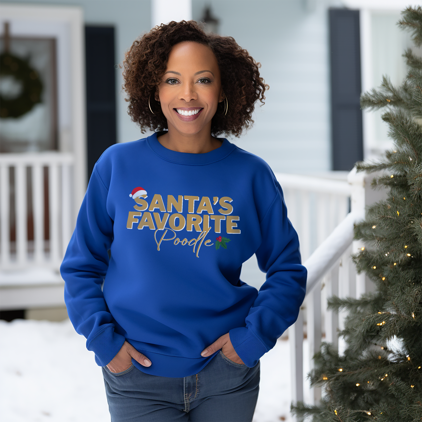 sgrho blue and gold sweatshirt - santas favorite poodle christmas sweatshirt