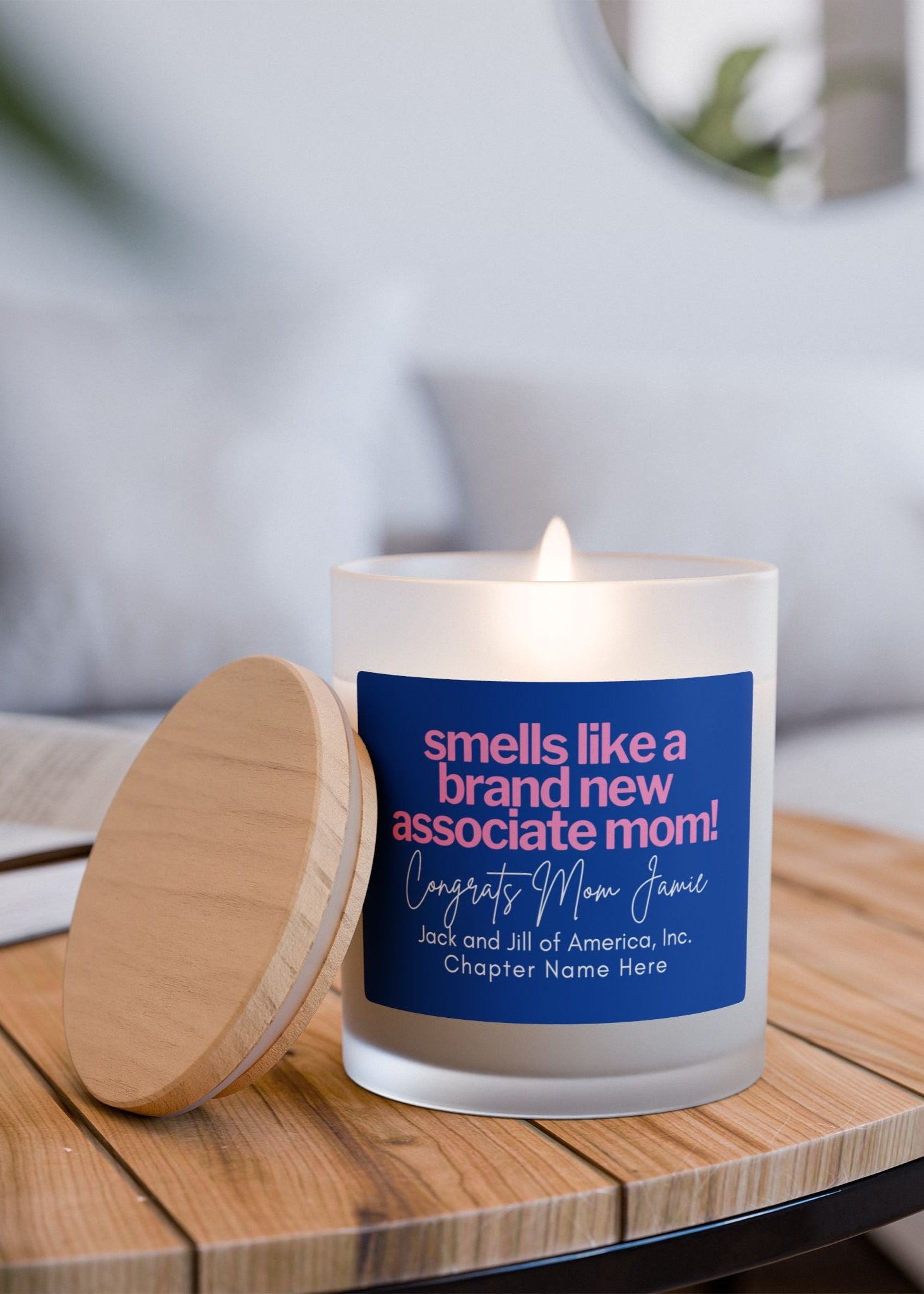 smells like a brand new associate mom custom candle gift for jack and jill of america