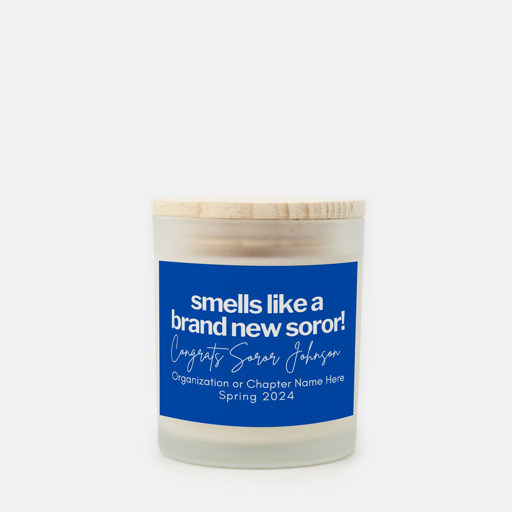 smells like a brand new soror personalized royal blue and white candle gift for z phi b 1920