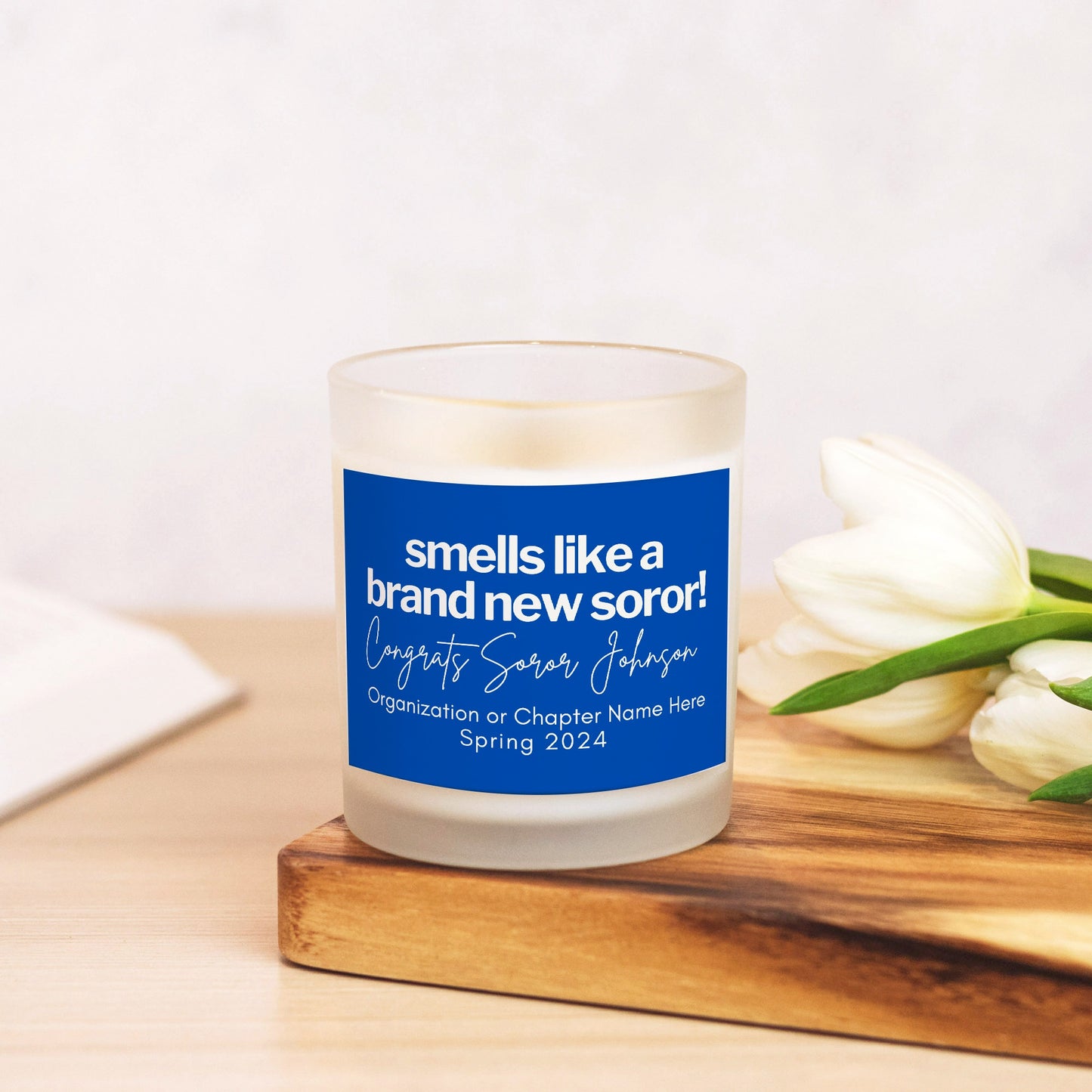 smells like a brand new soror personalized royal blue candle