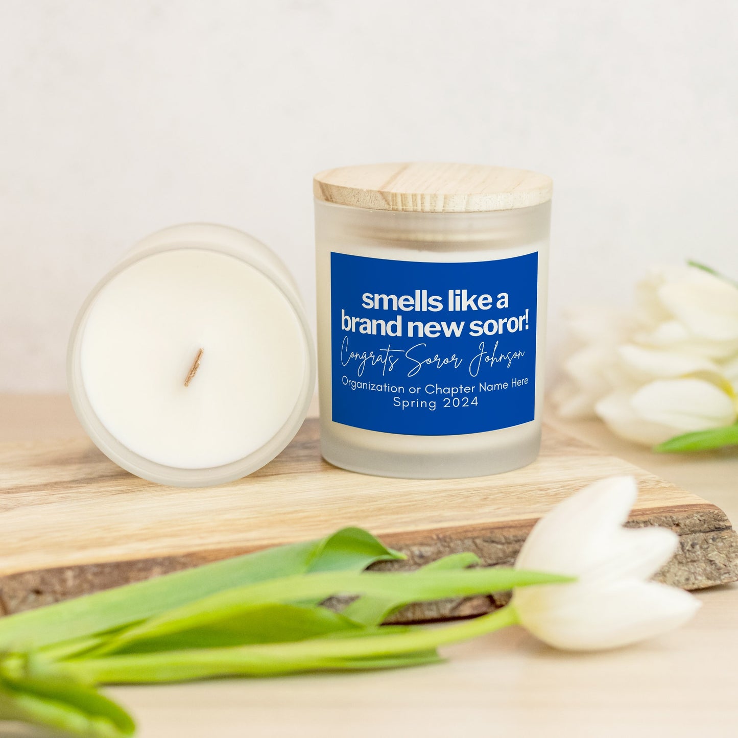 smells like a brand new soror personalized royal blue candle for  phi b 1920 induction gift