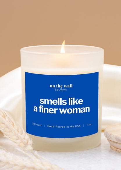 smells like a finer woman blue and white candle gift