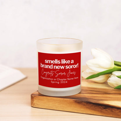 smells like a new soror personalized candle gift for dst
