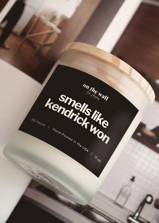 smells like kendrick won candle close up view